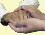 doctor soothes an elderly patient
